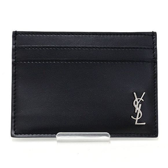 Saint Laurent Card Case Tiny Cassandra Matte Leather Metal 607603 Black Silver - Picture 1 of 3